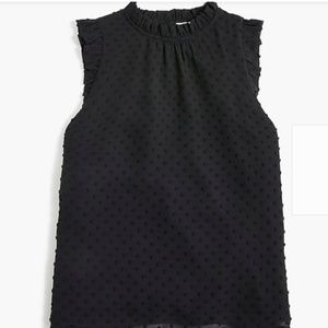J Crew Sleeveless Ruffle-neck Top Black Clip Dot XL NEW NWT